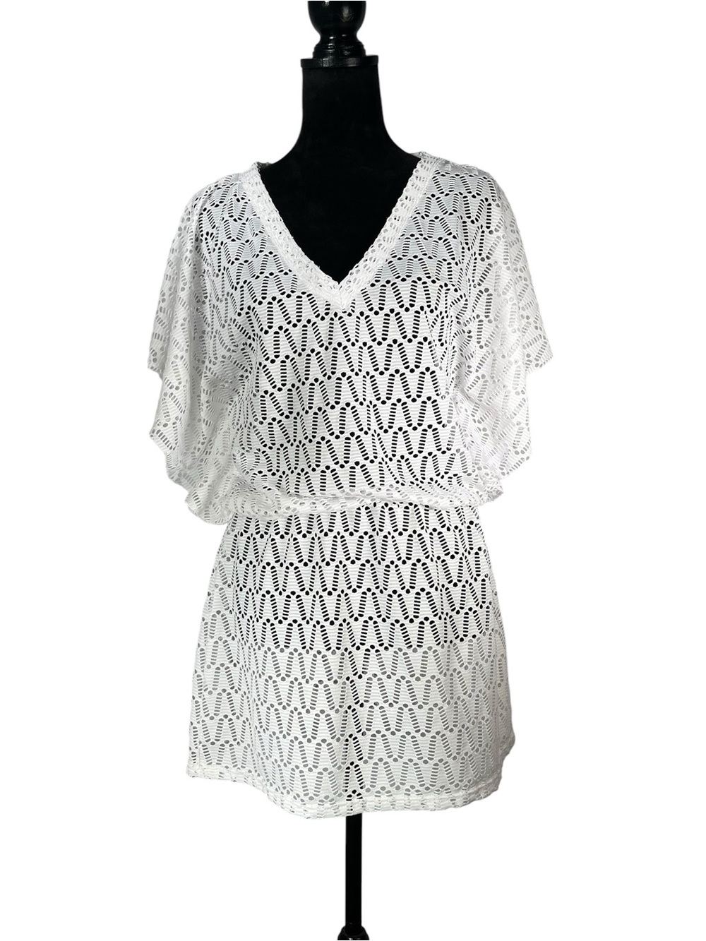 Jordan Taylor White Crochet Cover-Up Tunic Hollow Boho Chic Beach Babe Large